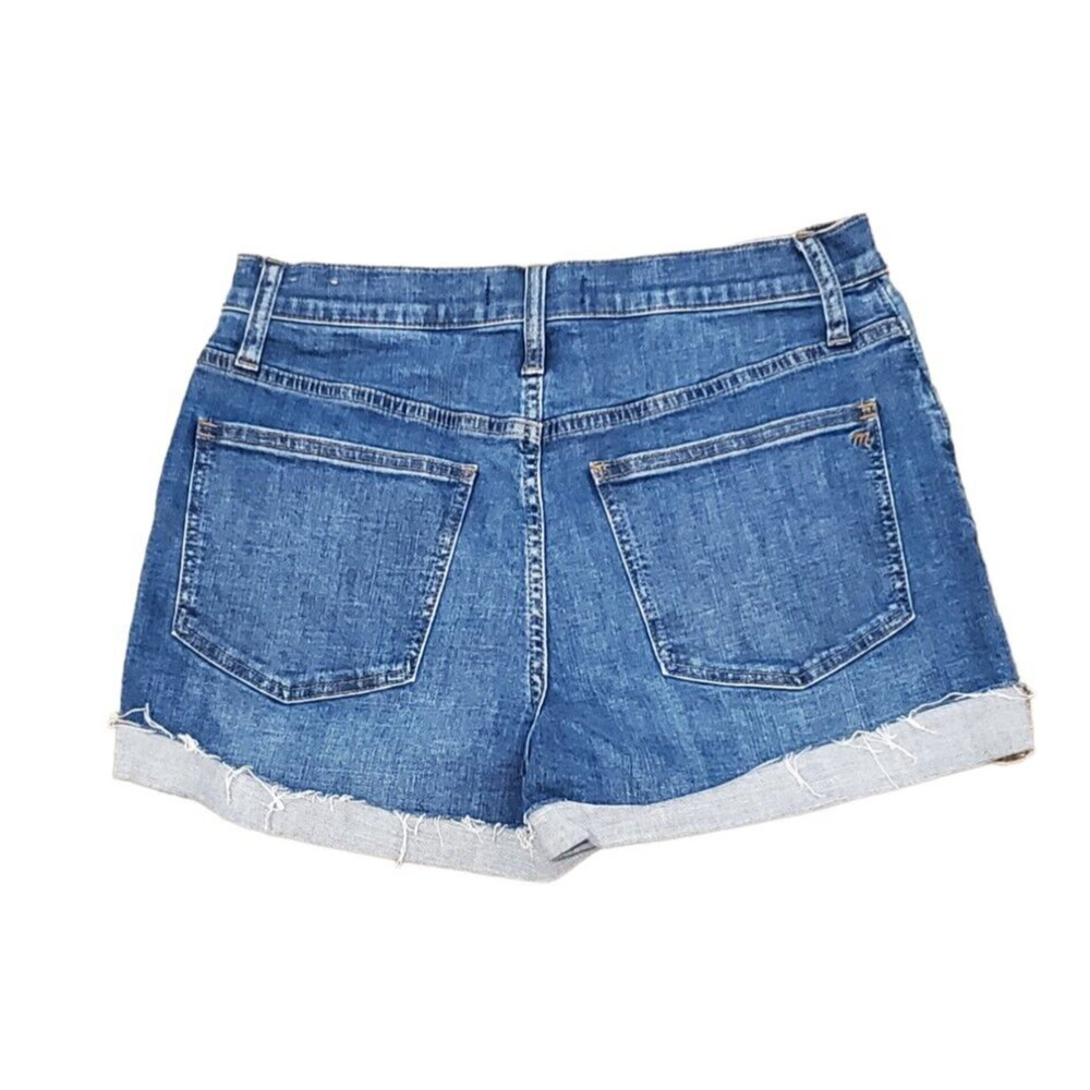 Madewell Blue Jean Shorts Denim High Rise Button Fly Raw Hem Stretch Women Sz 28 - Picture 2 of 5
